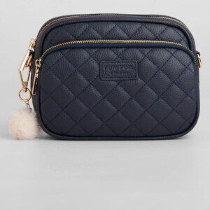 Pom Pom London Quilted Crossbody Bag Navy w/Navy Mix Strap